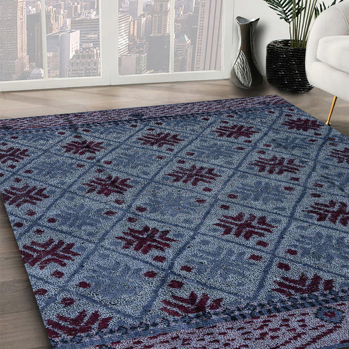 Machine Washable Abstract Slate Blue Grey Blue Rug in a Family Room, wshabs4366