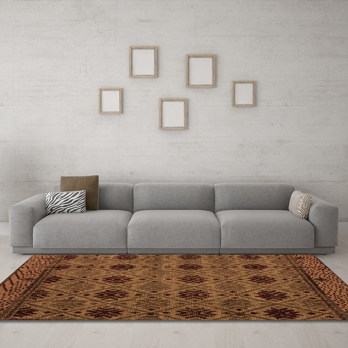 Machine Washable Abstract Orange Modern Area Rugs in a Living Room, wshabs4366org