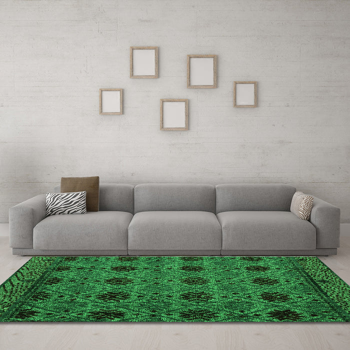 Machine Washable Abstract Green Modern Area Rugs in a Living Room,, wshabs4366grn