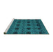 Sideview of Machine Washable Abstract Turquoise Modern Area Rugs, wshabs4366turq