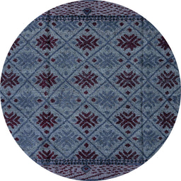 Round Abstract Slate Blue Grey Modern Rug, abs4366