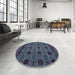 Round Abstract Slate Blue Grey Modern Rug in a Office, abs4366