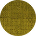 Round Machine Washable Abstract Yellow Modern Rug, wshabs4367yw