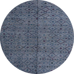 Round Machine Washable Abstract Slate Blue Grey Blue Rug, wshabs4367