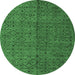 Round Machine Washable Abstract Emerald Green Modern Area Rugs, wshabs4367emgrn