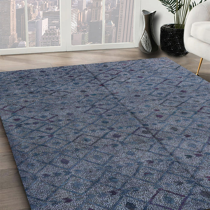 Abstract Slate Blue Grey Modern Rug in Family Room, abs4367