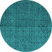 Round Abstract Turquoise Modern Rug, abs4367turq