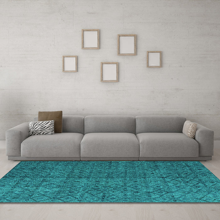 Machine Washable Abstract Turquoise Modern Area Rugs in a Living Room,, wshabs4367turq