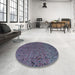 Round Machine Washable Abstract Plum Purple Rug in a Office, wshabs4368