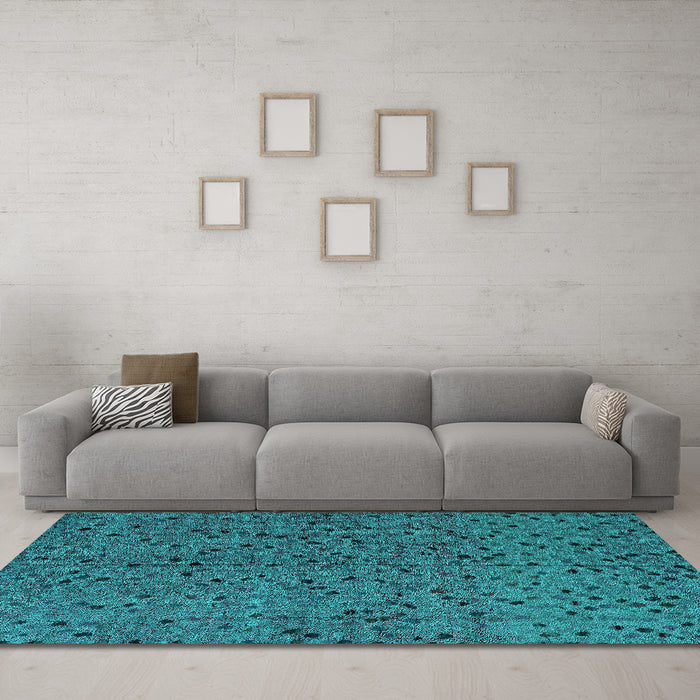 Machine Washable Abstract Turquoise Modern Area Rugs in a Living Room,, wshabs4368turq