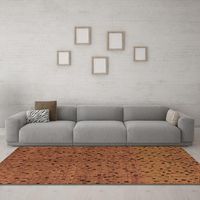 Machine Washable Abstract Orange Modern Area Rugs in a Living Room, wshabs4368org