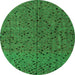 Round Machine Washable Abstract Green Modern Area Rugs, wshabs4368grn