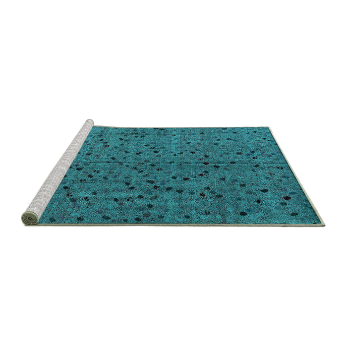 Sideview of Machine Washable Abstract Turquoise Modern Area Rugs, wshabs4368turq