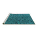 Sideview of Machine Washable Abstract Turquoise Modern Area Rugs, wshabs4368turq