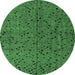 Round Machine Washable Abstract Emerald Green Modern Area Rugs, wshabs4368emgrn