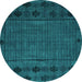 Round Machine Washable Abstract Turquoise Modern Area Rugs, wshabs4369turq