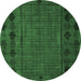 Round Machine Washable Abstract Emerald Green Modern Area Rugs, wshabs4369emgrn