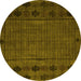 Round Abstract Yellow Modern Rug, abs4369yw