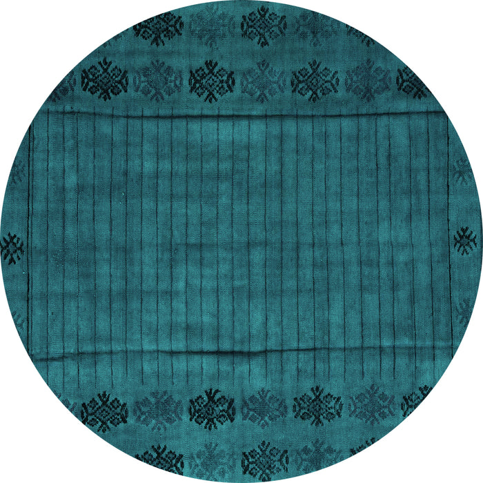 Round Abstract Turquoise Modern Rug, abs4369turq