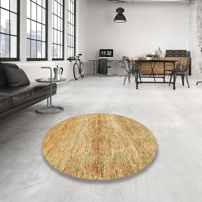 Round Abstract Chrome Gold Yellow Modern Rug in a Office, abs436