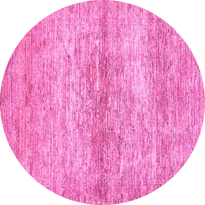 Round Machine Washable Abstract Pink Modern Rug, wshabs436pnk