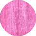 Round Machine Washable Abstract Pink Modern Rug, wshabs436pnk