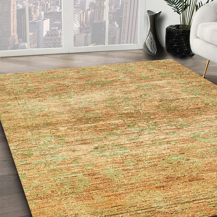 Abstract Chrome Gold Yellow Modern Rug in Family Room, abs436