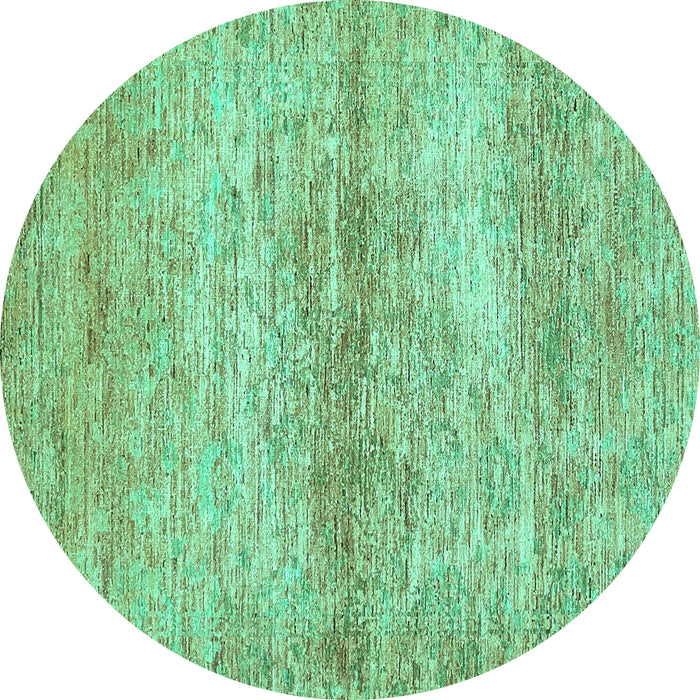 Round Machine Washable Abstract Turquoise Modern Area Rugs, wshabs436turq
