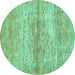 Round Machine Washable Abstract Turquoise Modern Area Rugs, wshabs436turq