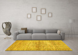 Machine Washable Abstract Yellow Modern Rug in a Living Room, wshabs436yw