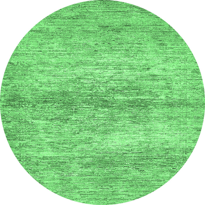 Round Machine Washable Abstract Emerald Green Modern Area Rugs, wshabs436emgrn