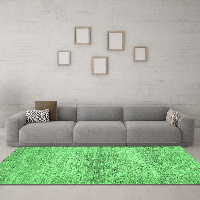 Machine Washable Abstract Emerald Green Modern Area Rugs in a Living Room,, wshabs436emgrn