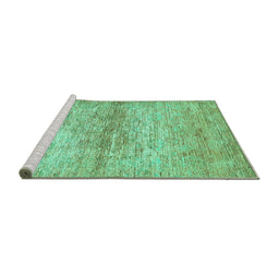 Sideview of Machine Washable Abstract Turquoise Modern Area Rugs, wshabs436turq