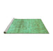 Sideview of Machine Washable Abstract Turquoise Modern Area Rugs, wshabs436turq