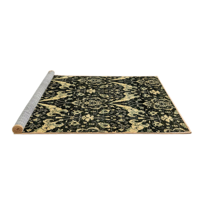 Sideview of Machine Washable Abstract Brass Green Rug, wshabs437