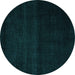 Round Machine Washable Abstract Turquoise Modern Area Rugs, wshabs4370turq