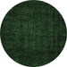 Round Machine Washable Abstract Emerald Green Modern Area Rugs, wshabs4371emgrn