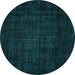 Round Abstract Turquoise Modern Rug, abs4371turq