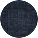 Round Machine Washable Abstract Night Blue Rug, wshabs4371