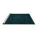 Sideview of Machine Washable Abstract Turquoise Modern Area Rugs, wshabs4371turq