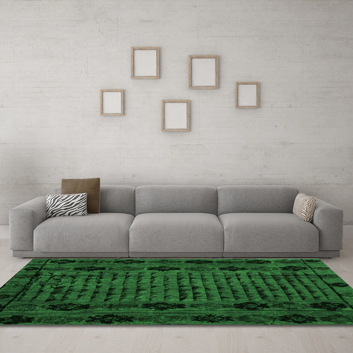 Machine Washable Abstract Green Modern Area Rugs in a Living Room,, wshabs4372grn