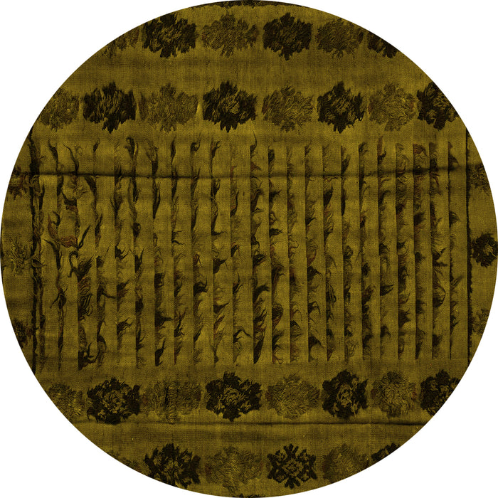Round Abstract Yellow Modern Rug, abs4372yw