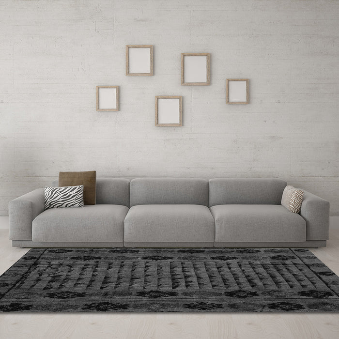 Machine Washable Abstract Gray Modern Rug in a Living Room,, wshabs4372gry