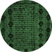 Round Machine Washable Abstract Emerald Green Modern Area Rugs, wshabs4372emgrn