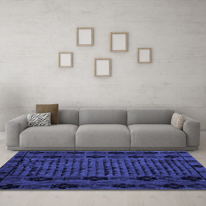 Machine Washable Abstract Blue Modern Rug in a Living Room, wshabs4372blu
