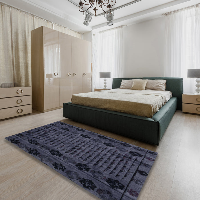 Abstract Blue Modern Rug in a Bedroom, abs4372