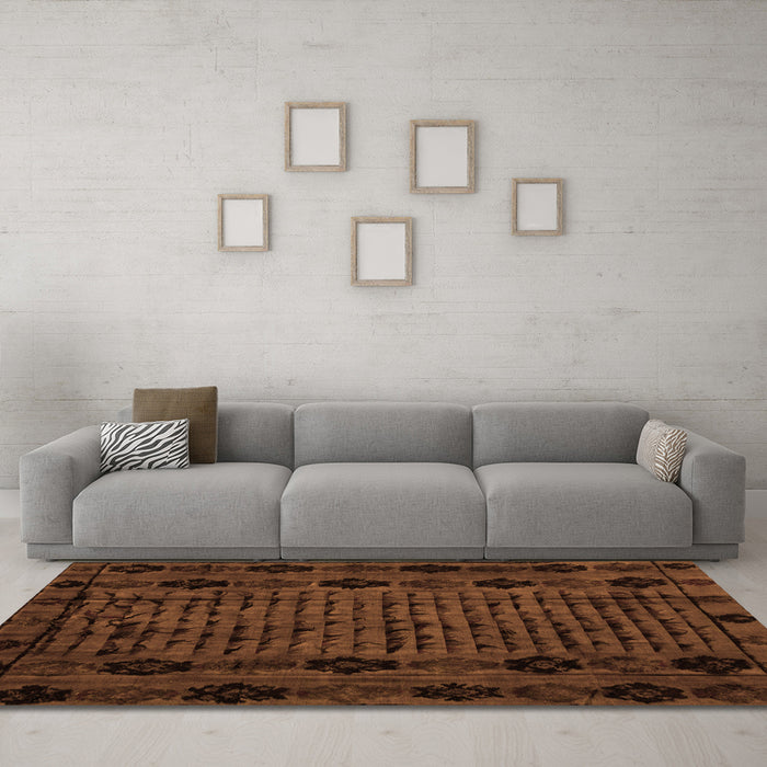 Machine Washable Abstract Orange Modern Area Rugs in a Living Room, wshabs4372org