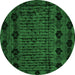 Round Machine Washable Abstract Green Modern Area Rugs, wshabs4372grn