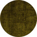 Round Abstract Yellow Modern Rug, abs4373yw