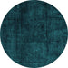 Round Abstract Turquoise Modern Rug, abs4373turq